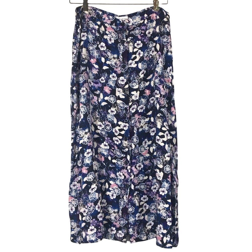 Christopher & Banks Maxi Skirt Floral Print Navy Blue Pink White Women's‎ 12